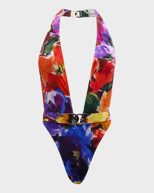 Abstract Floral-Print One-Piece Swimsuit
